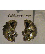 NWT treasure shell earrings gold-tone white pearl stud Coldwater Creek - $23.23 CAD
