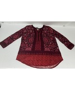 Lucky Brand Tunic Top Womens Large Red/Maroon Jacquard Knit Floral Butto... - $262.87 MXN