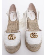 Gucci Charlotte GG Marmont Leather Espadrille Wedges White US Size 36 - $599.00