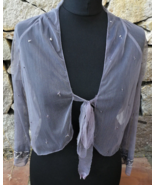 Derhy Silver Sheer Bolero Shrug Sequin Jacket Long Sleeve Top Evening Small - £11.84 GBP