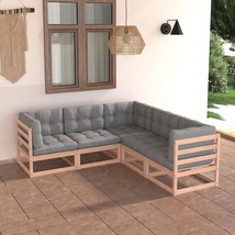  Garden Lounge Set Grey, Pine Solid pinewood, fabric (100% polyester) - $12,790.56 MXN