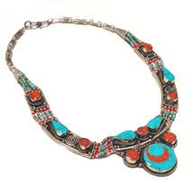 Red Coral Tibetan Turquoise Handmade Bohemian Ethnic Necklace Nepali 18&quot; SA 3225 - £19.10 GBP