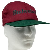 Budweiser Beer Snapback Hat Vintage 90s Red Green Made In USA Baseball Cap - £35.60 GBP