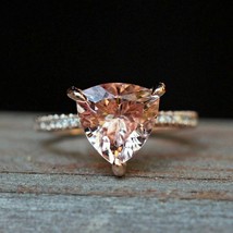 14K Rose Gold Plated Silver 2.55CT Trillion Simulated Morganite Engagement Ring - £94.46 GBP