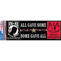 POW MIA KIA All Gave Some Some Gave All America Remembers Bumper Sticker - $8.41