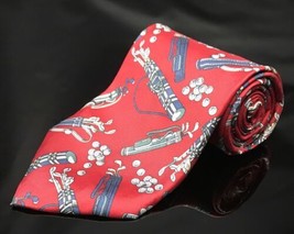 Hathaway Mens Neck Tie Novelty Image with Golf Club Bag Burgundy - £10.63 GBP