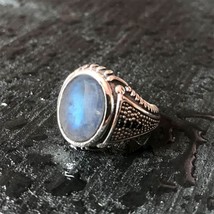 Natural Rainbow Moonstone Ring 925 Silver Pinky Rings June Birthstone Jewelry - £43.92 GBP