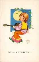 Artist Mabel Lucie Attwell Child with Guitar We Seem to be In Tune Postcard W8 - £11.15 GBP