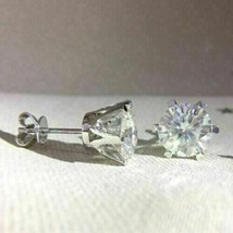 14K Plaqué or Blanc 4Ct Rond Simulé Diamant Solitaire Boucles D&#39;Oreilles - £84.21 GBP
