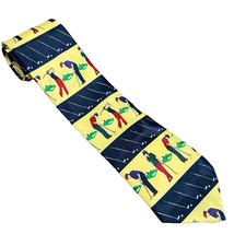 Vintage Yellow Blue Golf Golfer Putting Driving Clubs Necktie Tie 100% P... - $17.22