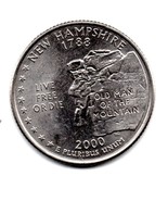 2000 D New Hampshire State Washington Quarter - Near Uncirculated About VF - $2.25