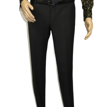 Men's MONO Turkey Slacks 100% Wool Plain Front Slim Fit 2502-01 Black image 2