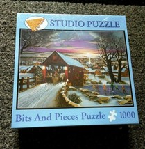 New Home Again Bits & Pieces Puzzle Studio H Hargrove Covered Bridge 1000 Winter - $22.44