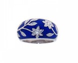 Sterling Silver 925 Rhodium Plated Blue Enamel CZ Flower Ring Size 8 - £46.43 GBP