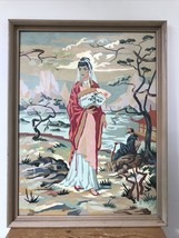 Vtg Asian Chinese Woman Landscape Mountain PBN Paint By Number Painting 26 x 20 - £239.75 GBP
