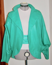 VINTAGE TANNERY WEST SOFT LEATHER TEAL COLORED OPEN JACKE+MATCHING BELT ... - $353.13 MXN
