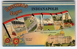 Greetings From Indianapolis Indiana Large Letter Linen Postcard Tichnor Bros - £9.73 GBP