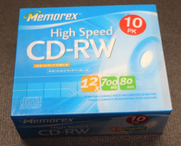 Memorex High Speed CD-RW 10 Pack 12X 700 MB 80min Discs New Sealed (km) - £6.27 GBP