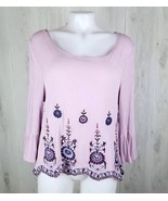 Aeropostale Boho Blouse Sz L Embroidered Bell Sleeve Keyhole Tie Back Li... - $182.34 MXN