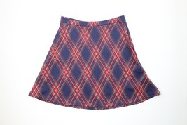 Vintage 70s Streetwear Womens 34 Knit Cross Hatch Plaid Skirt Polyester USA - $29.65