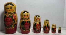 Traditional Russian Nesting Doll Floral Pattern Matryoshkas Style Unsigned 6-pc - £23.70 GBP