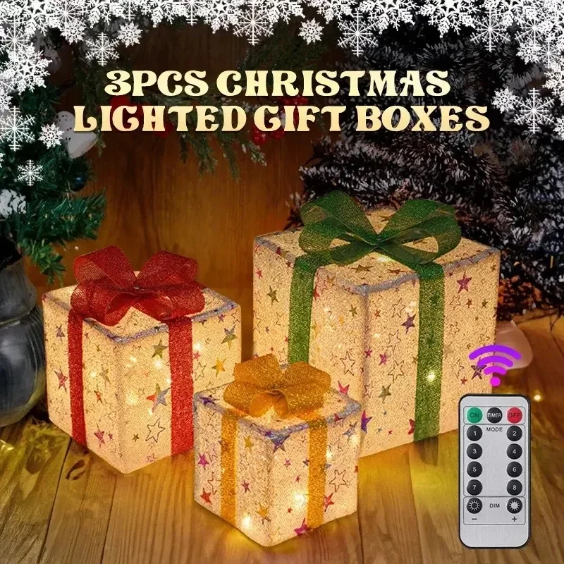 3PCS Christmas DIY Assembling Gift Box Led Lights Decor for Home Yard Gift Cover - $58.40