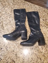 Franco Sarto Womens L-Tribute Boots Black Crocodile Block Heel Zipper 8.5 M - $68.31
