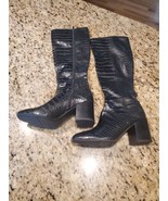 Franco Sarto Womens L-Tribute Boots Black Crocodile Block Heel Zipper 8.5 M - $92.78 CAD