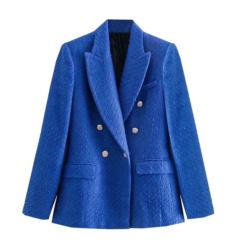 XIKOM 2021 Autumn Textured Solid Blazer Women Pockets Long Sleeve Tweed Blazer W - £143.54 GBP