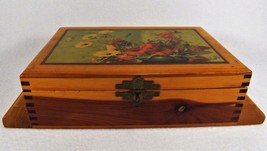 Antique Wood Jewelry Box Decoupage Top Dresser Box What Not  Jointed Corners - £13.12 GBP