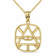 14k Yellow Gold Eye of Providence All Seeing Eye of God Pyramid Pendant Necklace - £171.93 GBP+