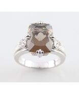 Judith Ripka Sterling Silver Cushion Cut Smoky Quartz Ring w/ CZ Accents... - €151,71 EUR