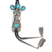 42&quot; 1970&#39;s-80&#39;s T Native American Sterling and turquoise Kachina bolo tie - $638.55