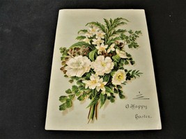 A Happy Easter, Flowers -Vintage 1900s Embossed Trade Card. - £4.93 GBP