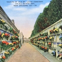 St. Louis Cemetery Postcard Linen Vintage New Orleans Louisiana All Saints Day - £7.87 GBP