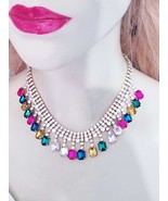 Colorful Rhinestone Choker Necklace, Austrian Crystal Collar, Bridal Wed... - £37.64 GBP