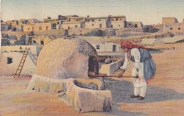 Pueblo Indian Woman Baking Bread in Mud or Adobe Oven Postcard D41 - $2.99