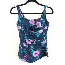 Lands End Swim Tankini Top Molded Cups Ruched Floral Navy Blue Purple Size 6 - £19.06 GBP