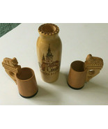 vintage Czechoslovakia travel souvenir decorative wood lot vase mugs Ban... - €21,45 EUR