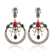 Luxury Gray Crystal Drop Earrings For Women Vintage Wedding Jewelry Antique Gold - £7.12 GBP