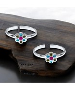 925 Real Sterling Silver Indian women amazing Enamel Floral Toe Ring - Pair - $27.44