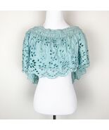 Free People Womens Crochet Blouse Blue Eyelet Lace Crop Top Off Shoulder - €14,39 EUR