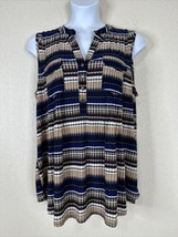 NWT Cocomo Womens Plus Size 2X Blue/Tan Stiped Pocket V-neck Blouse Sleeveless - £22.75 GBP