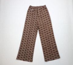 Vtg 60s 70s Mid Century Modern MCM Womens M Flower Knit Bell Bottoms Pants USA - £93.37 GBP