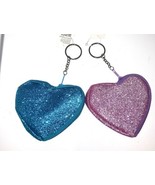 Blue Pink Glitter finish  Zipper Key Chains set of 2 Heart Shaped Mini P... - £10.77 GBP