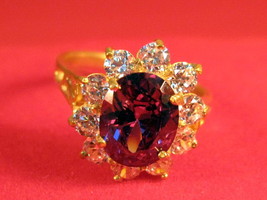 Vintage 14k solid yellow gold with Ruby &amp; Diamond ring size 9 - £16.02 GBP