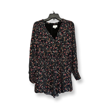 Lost And Wander Womens Wrap Romper Black Floral Lined Rayon Long Sleeve ... - $23.99
