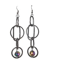 Long Silver-Tone Chain-Link Drop Earrings With Iridescent Geometric Beads - $256.19 MXN