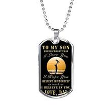 Express Your Love Gifts Son Gift to My Son from Dad Dog Tag Engraved 18k Gold w  - £55.34 GBP