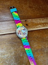 Sanrio Hello Kitty w Clear Rhinestones Rimming Face Wristwatch Watch w Rainbow - £11.93 GBP